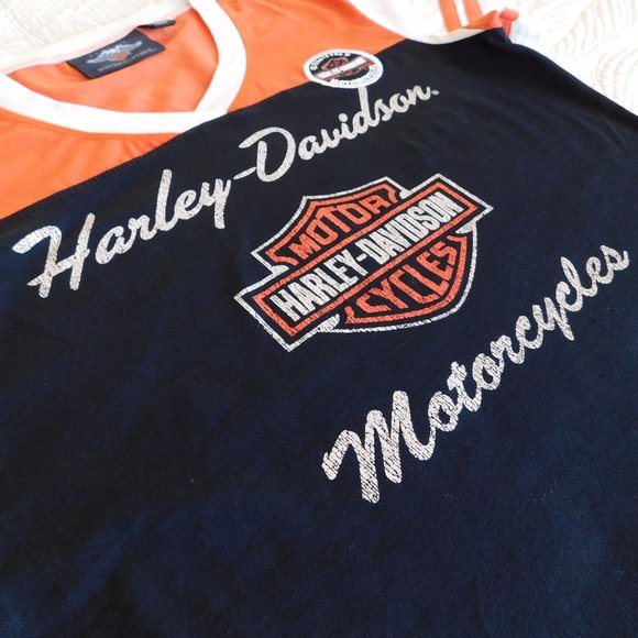 Harley Davidson logo V neck ringer Sturgis T shirt - Picture 8 of 16